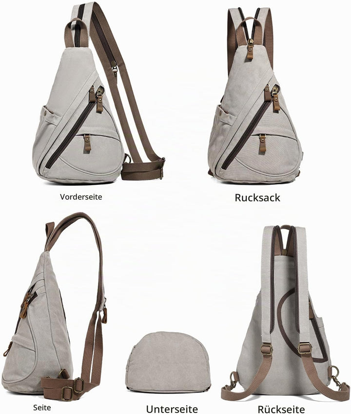 KL928 Canvas Sling Bag Rucksack Damen und Herren – Schulterrucksack Umhängetasche Crossbag Verstellb