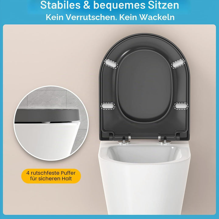 YEAUPE PRO Toilettendeckel mit Absenkautomatik D Form [KURZ] - 43,5×36,2 cm | WC Sitz mit Schnellver