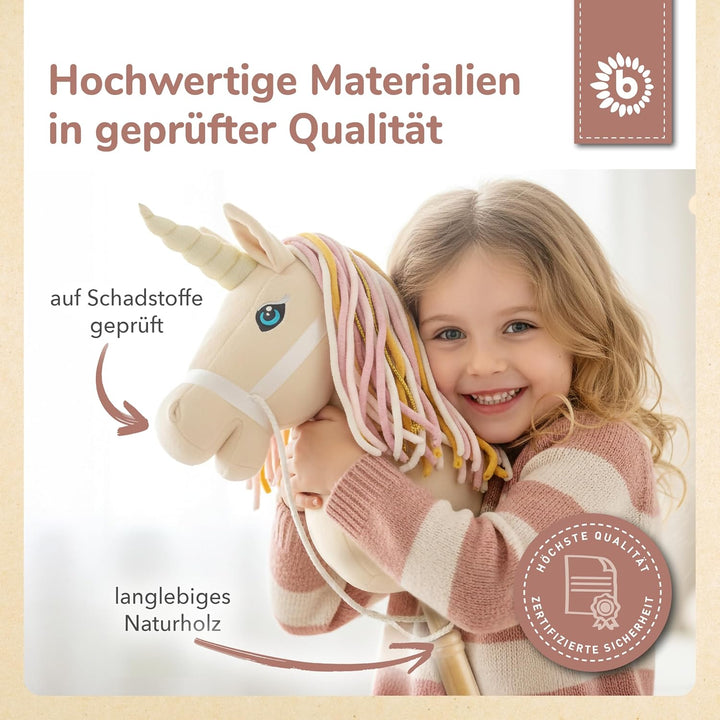Bieco Steckenpferd Kinder Einhorn Aurora | Hobby Horse Pferde | Steckenpferd Rollen | Steckenpferd H