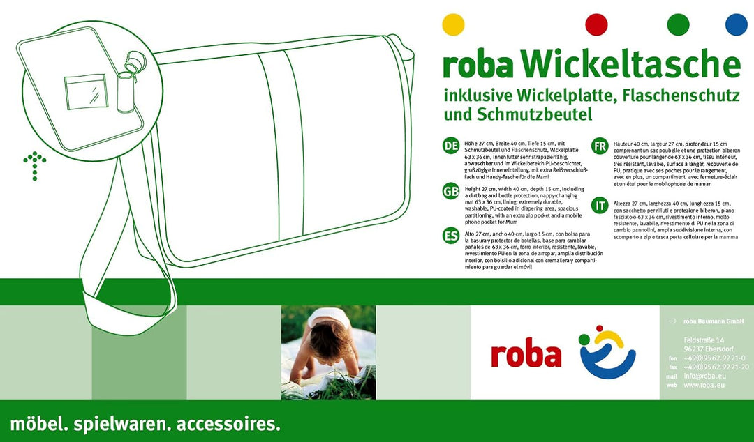 roba Wickeltasche, Tasche inkl. Wickelplatte, Windelbeutel & Flaschenschutz, Canvas beige