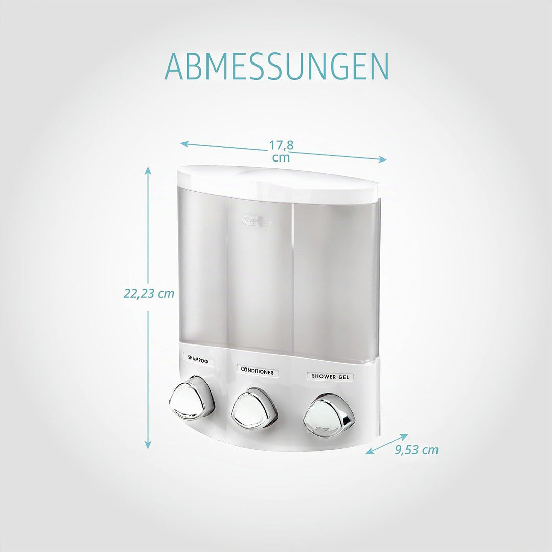 Better Living Seifen-, Duschgel- und Shampoo-Spender, in Chrom-Finish, ABS-Kunststoff, weiss, 3-Cham