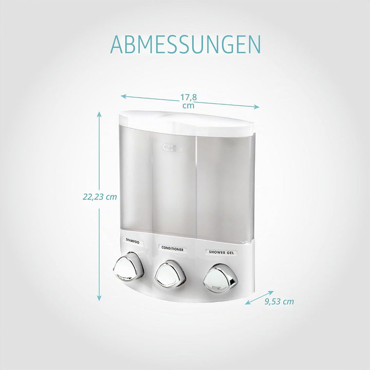Better Living Seifen-, Duschgel- und Shampoo-Spender, in Chrom-Finish, ABS-Kunststoff, weiss, 3-Cham