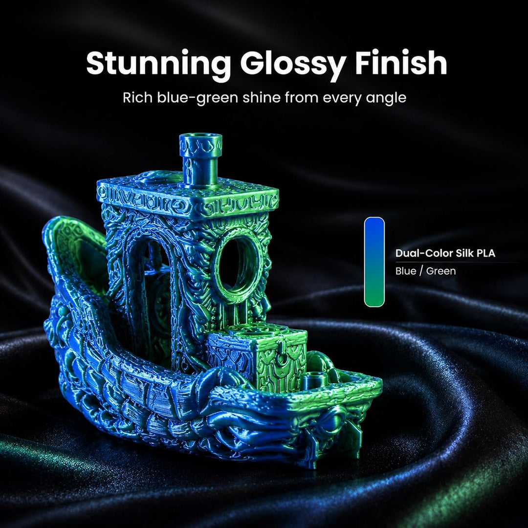 2-Farb Silk PLA Filament 1.75mm 1KG Blau Grün, Hochglänzende Oberfläche, Nahtlose Farbübergänge, Sau