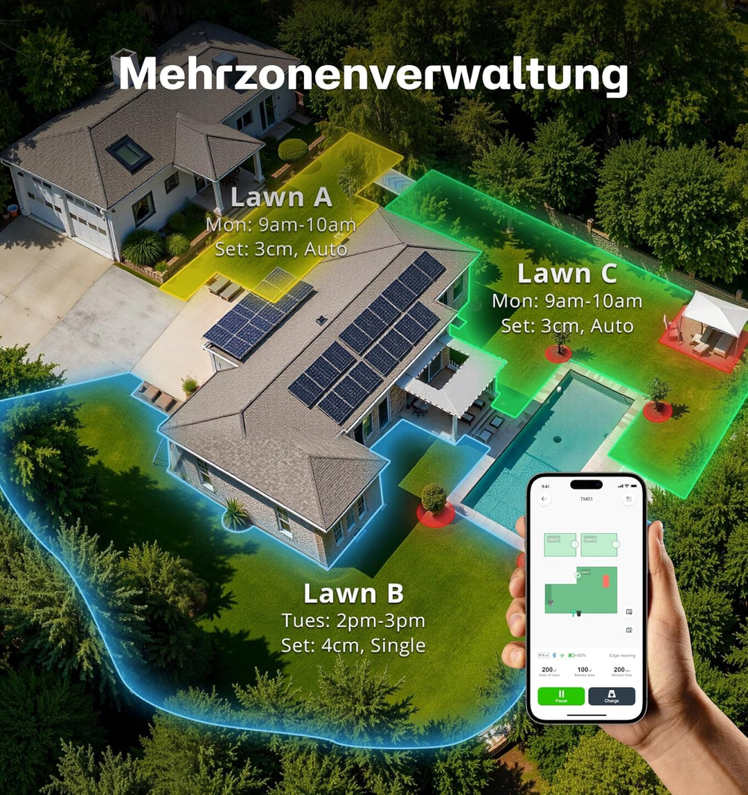 RoboUP T600 Rasenmäher, Mehrzonenverwaltung, EIN-Tasten-Anpassung, kabellose Einrichtung, App-Steuer