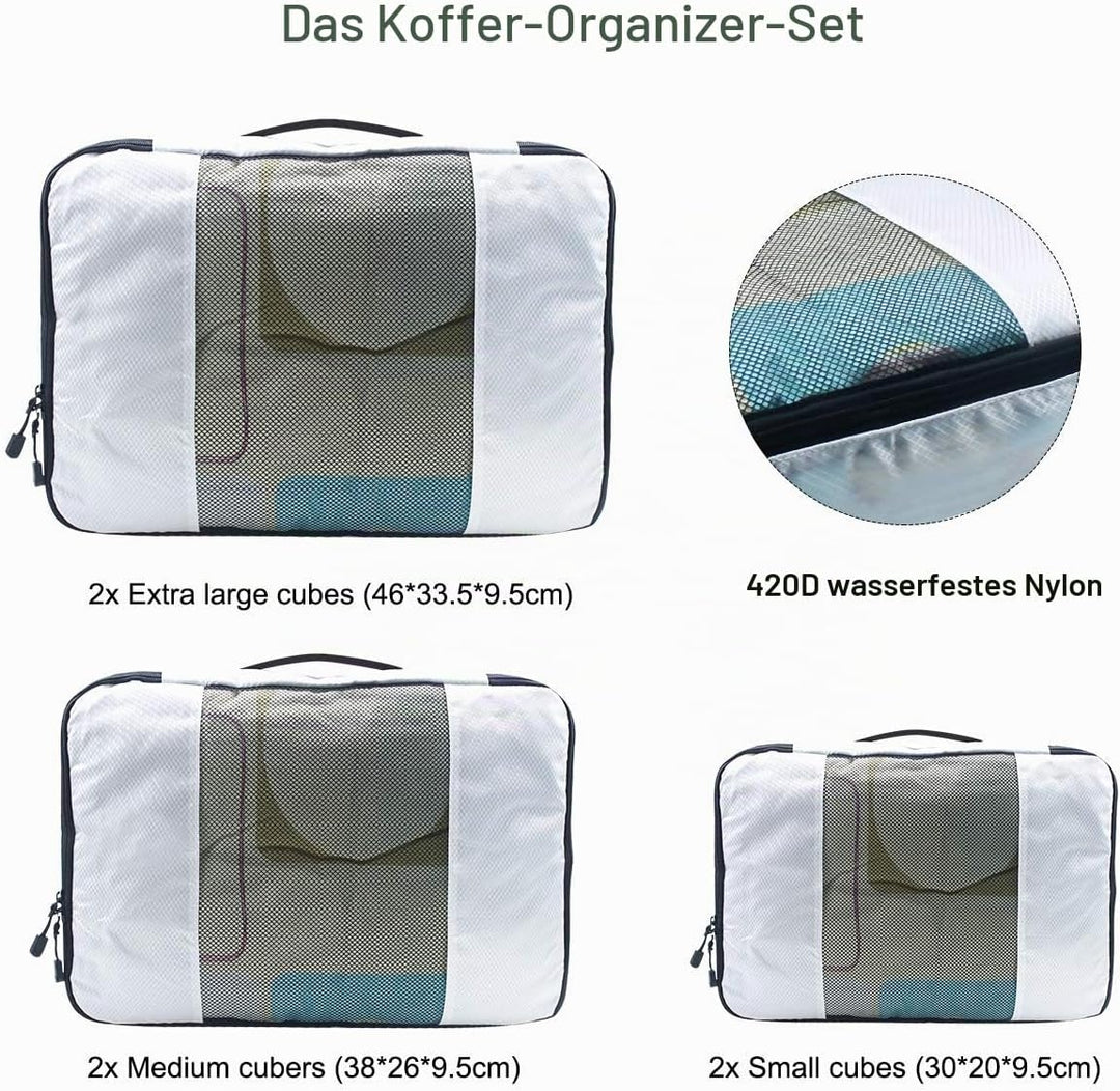 Kleidertaschen Set, Netspower Packing Cubes als Gepäck Organizer, 6 Stück wasserdichte Kofferorganiz
