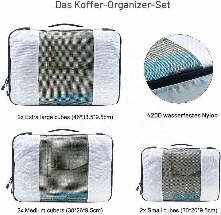 Kleidertaschen Set, Netspower Packing Cubes als Gepäck Organizer, 6 Stück wasserdichte Kofferorganiz