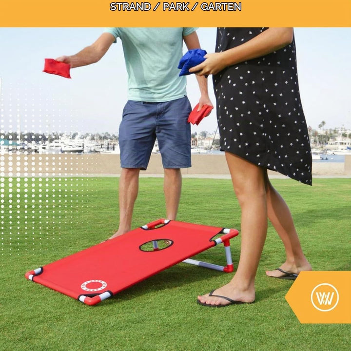 Cornhole Beach Set – 90 x 60 cm – Red Zone – Inkl. 2 x 4 Cornhole-Säcke und Tragetasche
