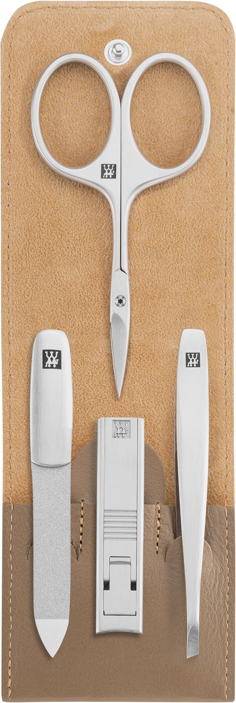 ZWILLING Maniküreset 4-teilig Nagelpflegeset aus Rindleder mit Reissverschluss, Premium, Taupe, 4-Te