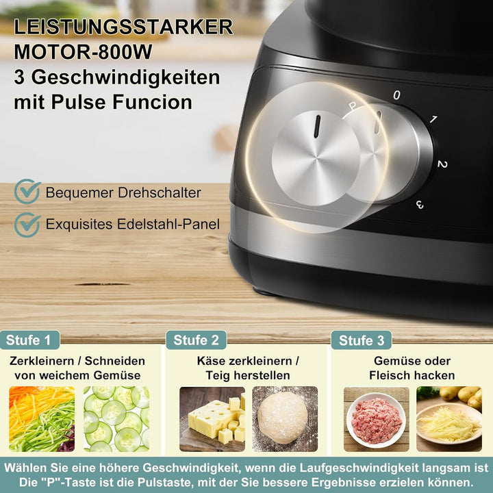 TopStrong Küchenmaschine, multifunktional, 800 W, 2 l, Küchenmaschine, 6-in-1-Haushaltsroboter, Lebe