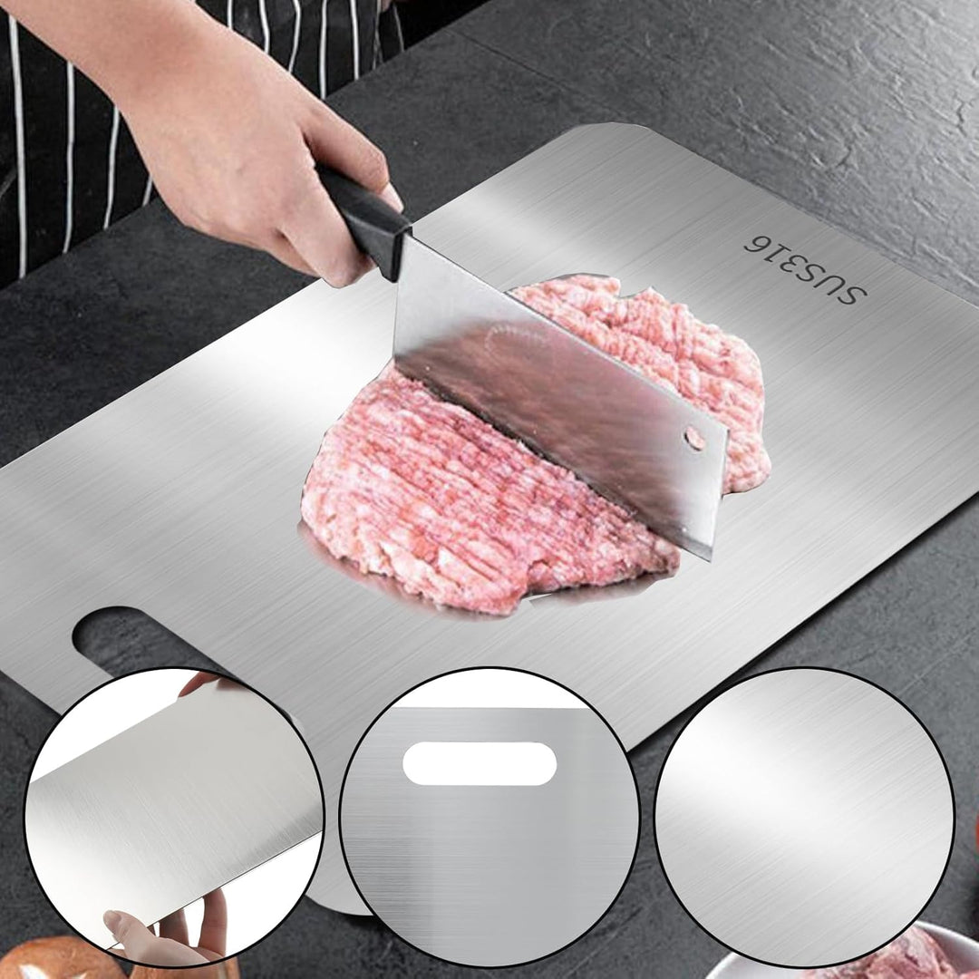 3 Stück Titan Schneidebrett Set S316 - Schneidebretter Edelstahl Doppelseitiges Lebensmittel BPA-fre