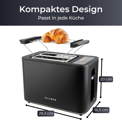 KLAMER Toaster, Toaster mit Brötchenaufsatz, hochwertiger 2 Scheiben-Toaster, 6 Bräunungsgrade, Touc