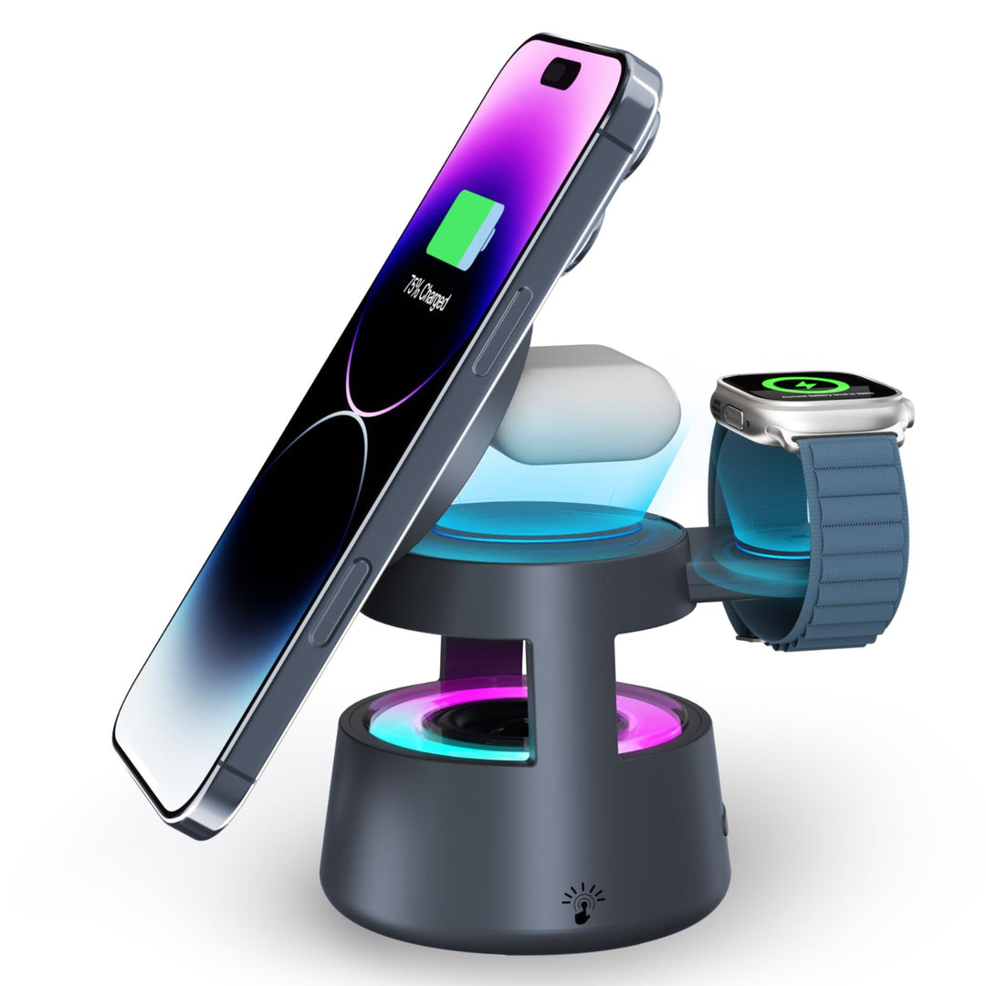 NEUTYPECHIC Bluetooth-Lautsprecher mit Induktionsladegerät 5-in-1, Schreibtischlampe, Halterung 65°