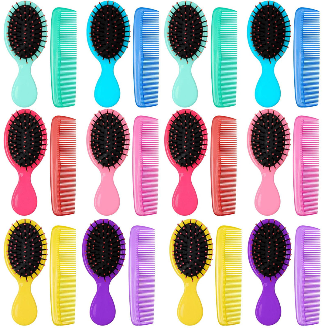 24 Stück Mini Haarbürste Set, Bunt Reise Haarbürsten Kinder Bürste mit Entwirrbürste & feiner Kamm,