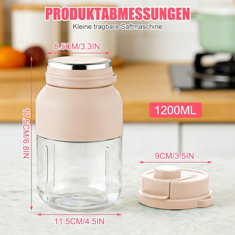 Fresh Juice Mixer Flasche, Smoothie Maker to Go, 1200 ml Flaschenmixer mit 38 Klingen, Tragbarer Mix