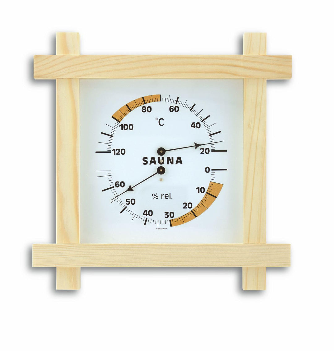 TFA Dostmann Sauna-Thermo-Hygrmometer, 40.1008, mit Holzrahmen, besonders präzise dank Haar-Syntheti
