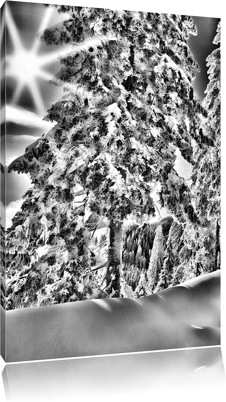 Pixxprint Winterlandschaft Bäume / 100x70cm Leinwandbild bespannt auf Holzrahmen/Wandbild Kunstdruck