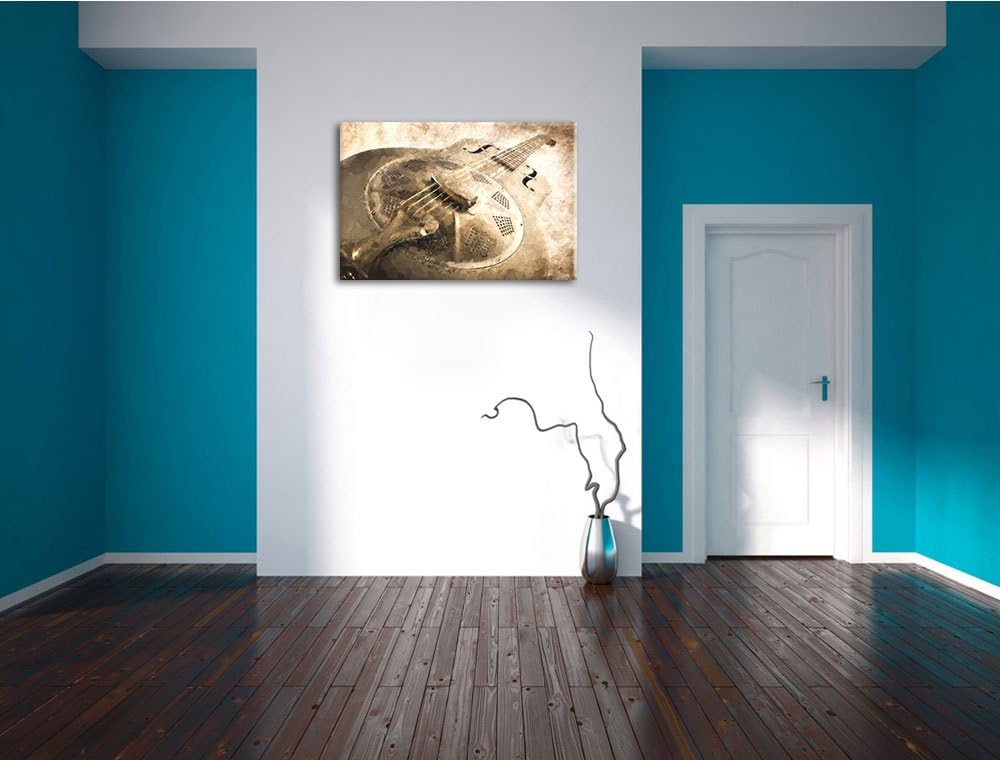 altmodische Gitarre aus Stahl Format: 100x70 auf Leinwand, XXL riesige Bilder fertig gerahmt mit Kei