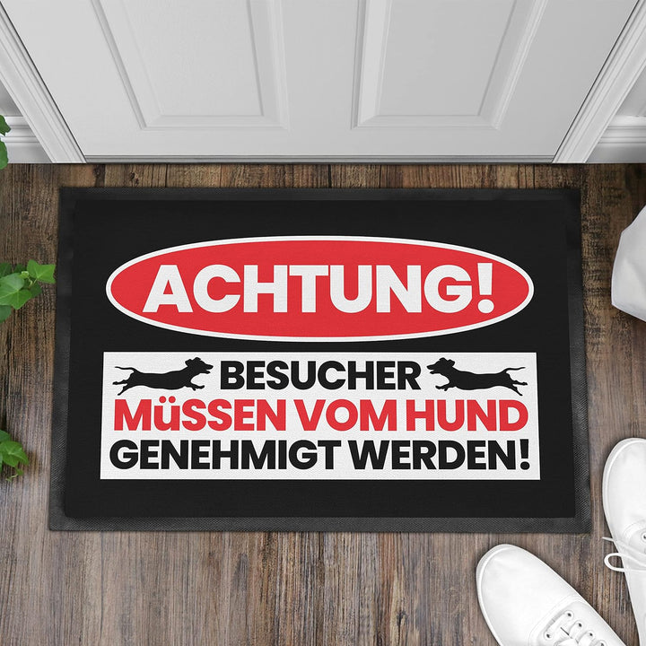 Trendation - Achtung Besucher Hund Genehmigt Werden Fussmatte Dackel Geschenk 60x40 cm