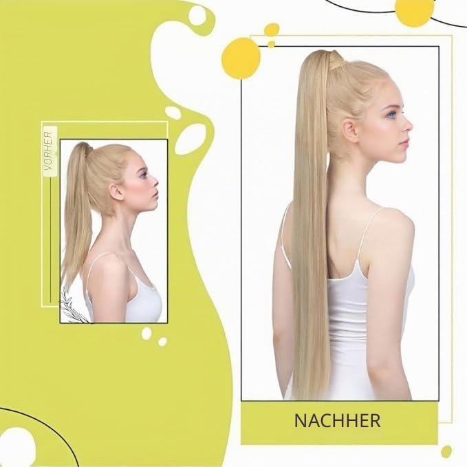 RUNATURE Ponytail Extension Echthaar Blond Highlight 30cm Kurz Echthaar Zopf Aschblond Mit Blond Men