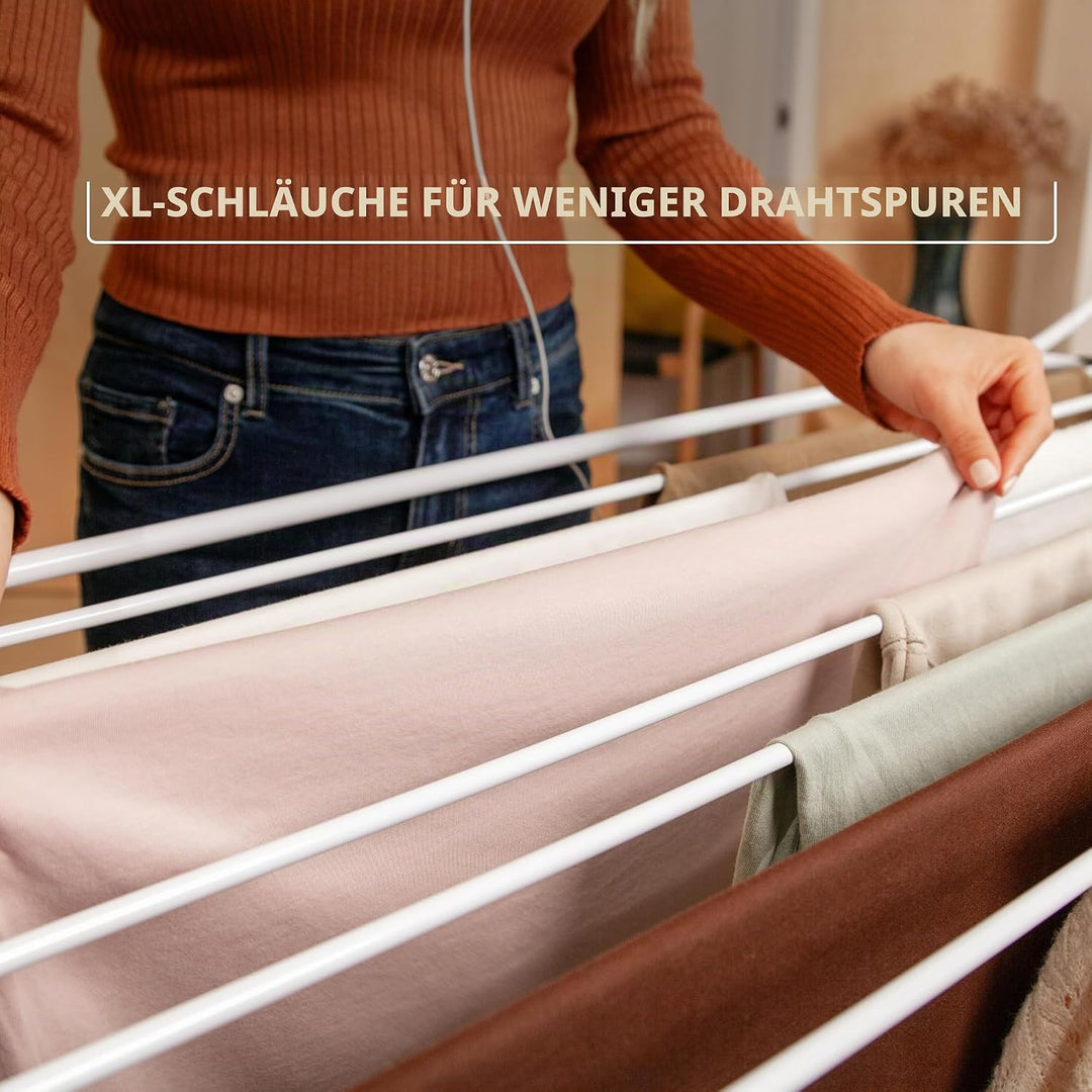 Vileda Extra Flügelwäscheständer, 20m Trockenleinenlänge, mobiler Wäscheständer mit Rollen, Eco-Verp