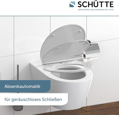 SCHÜTTE 82702 WC-Sitz Duroplast SLIM GREY, Toilettensitz mit Absenkautomatik und Schnellverschluss f