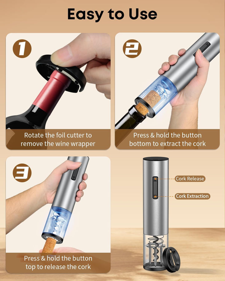 Pawfly Akku Weinflaschenöffner mit Folien Schneider Automatischer Weinöffner USB-C Aufladbarer Elekt
