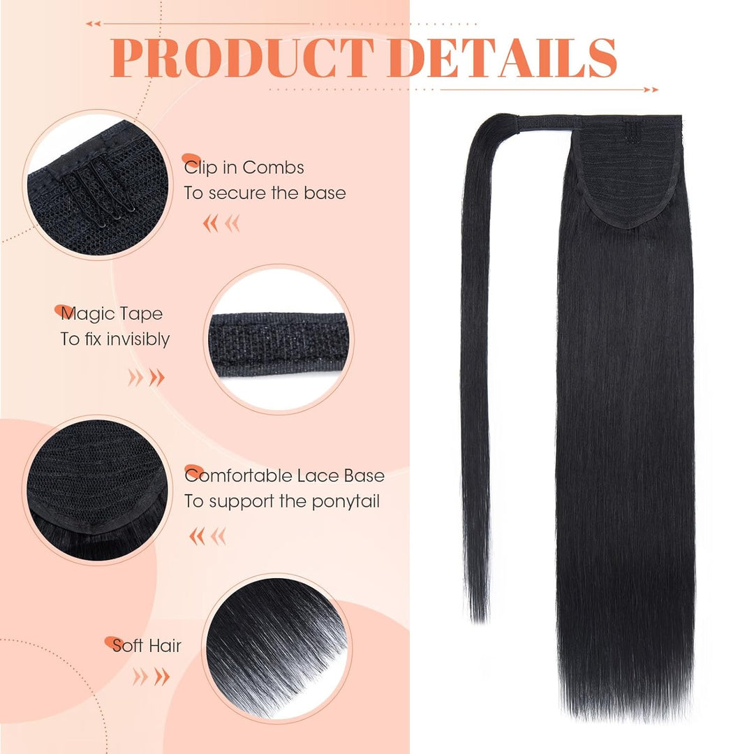 Benehair Ponytail Extension Echthaar, 100% Echthaar Zopf Extensions Echthaar, Wrap Around Ponytail f