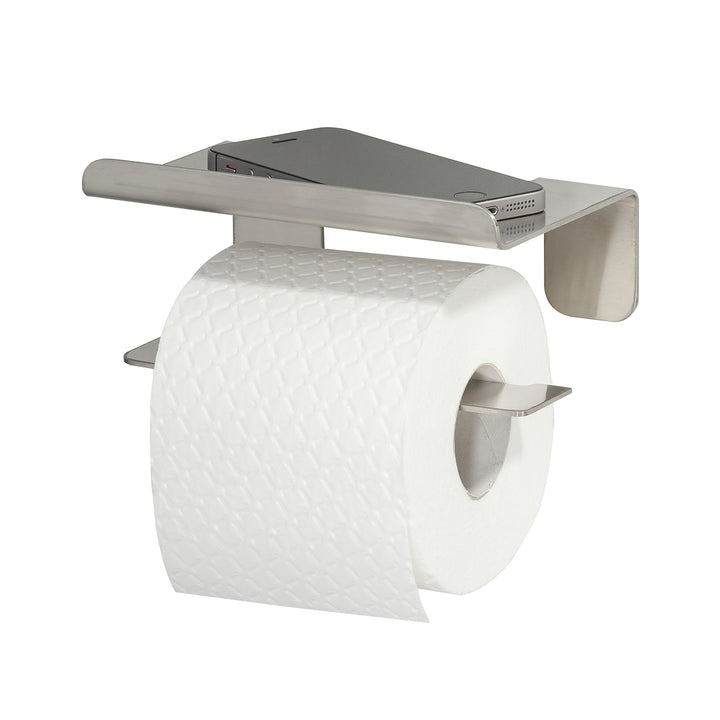 Tiger Colar Toilettenpapierhalter mit Ablage zum Kleben, Edelstahl gebürstet, mit integrierter Klebe