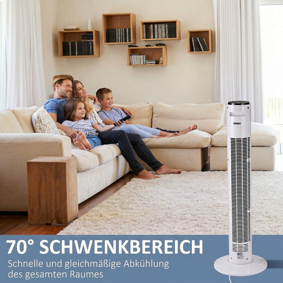 HOMCOM Turmventilator mit Fernbedienung, 96 cm Säulenventilator, 45 W Standventilator mit LED-Anzeig