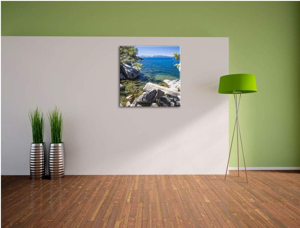 Steinbucht im Mittelmeer, Format: 70x70 auf Leinwand, XXL riesige Bilder fertig gerahmt mit Keilrahm