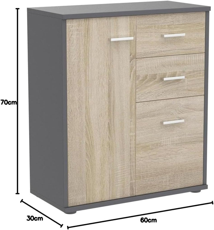 CARO-Möbel Kommode Highboard Bürokommode mit 2 Schubladen und 2 Türen in grau/Sonoma Eiche, Grau/Son