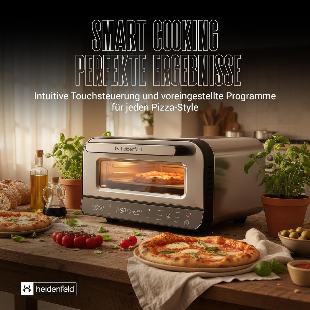 Heidenfeld Pizzaofen | 1850 Watt bis 450°C - Backofen inkl. Pizzastein & Pizzaschieber - Pizzaofen e