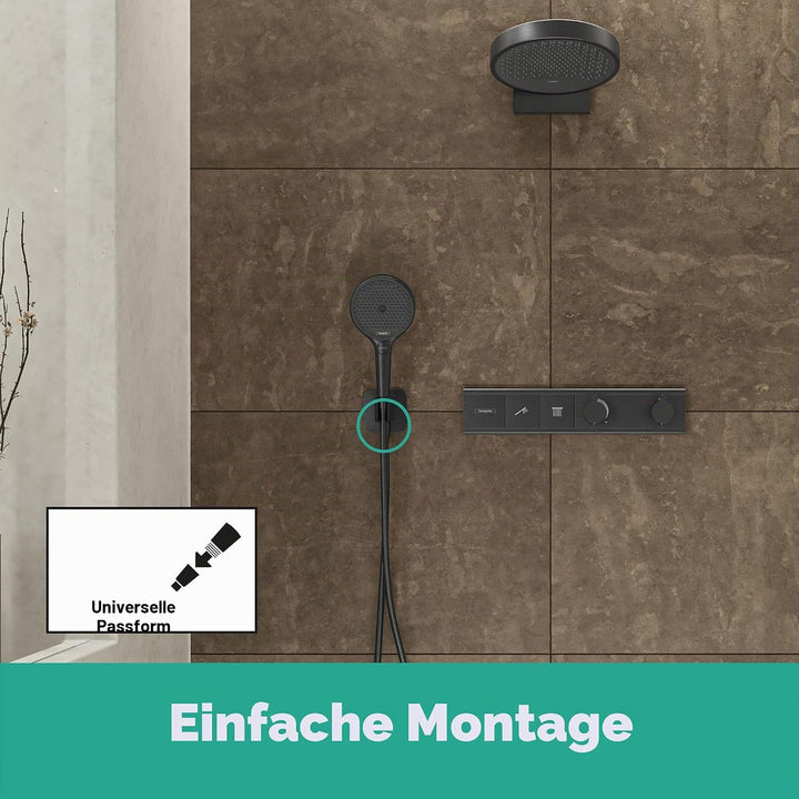 hansgrohe Wandanschluss mit Duschkopfhalterung FixFit Q, Brushed Black Chrome, Brushed Black Chrome
