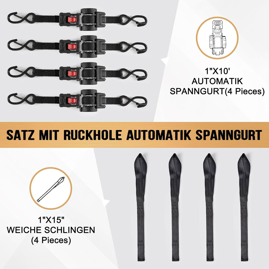 Automatik Spanngurt mit S Haken, 3 m x 25mm Selbstaufrollende Spanngurte, Zurrgurt für LKW, Anhänger