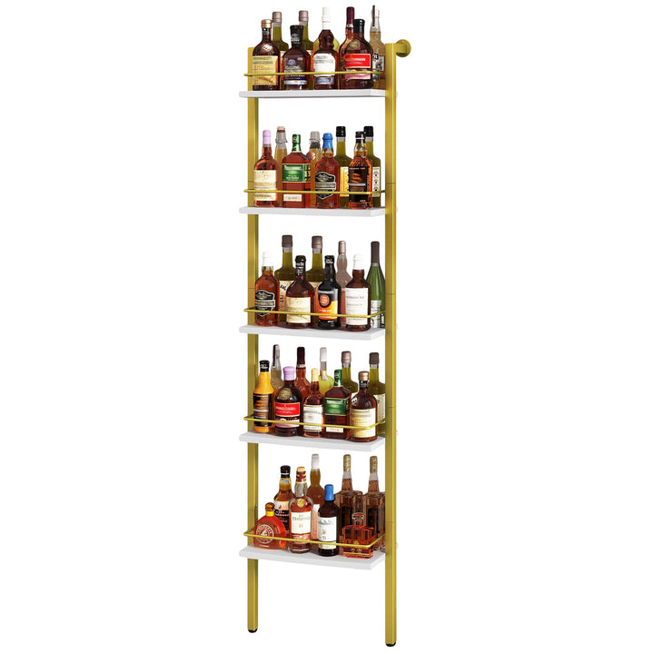 YMYNY 5-Tier freistehende Weinregale, Liquor Flasche Display Regal mit Zäunen, Wand montierte schwim
