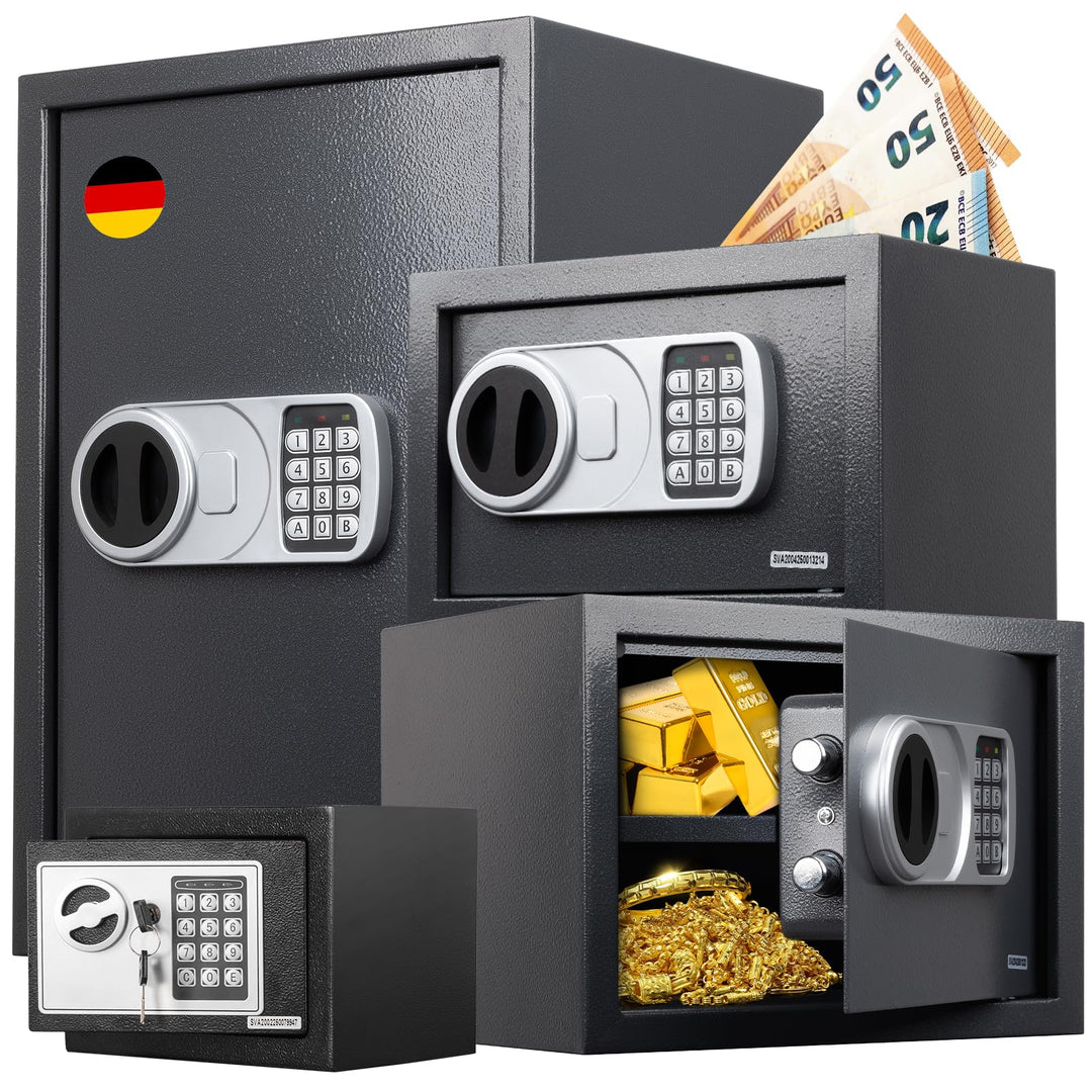 Floordirekt Safe Tresor für Zuhause, 43L 35H x 50B x 31T cm, Möbeltresor mit Schlüssel und Zahlensch