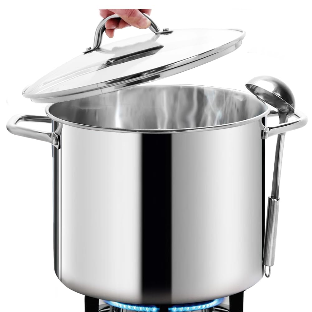 HOMICHEF Grosser Suppentopf aus nickelfreiem Edelstahl (29 cm, 15,1 L) – Hochglanzpolierter Suppento
