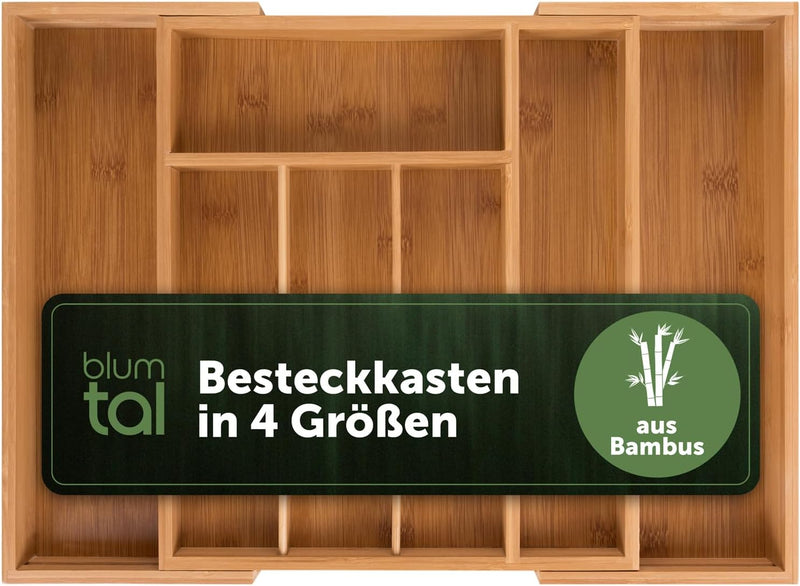 Blumtal Besteckkasten aus Bambus - grössenverstellbarer Schubladentrenner Küche - Besteck Organizer