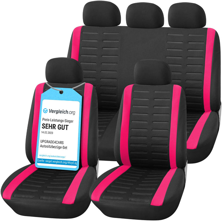 Upgrade4cars Autositzbezüge Set Universal | Auto-Schonbezüge für die Vordersitze &amp; Rückbank in Pink