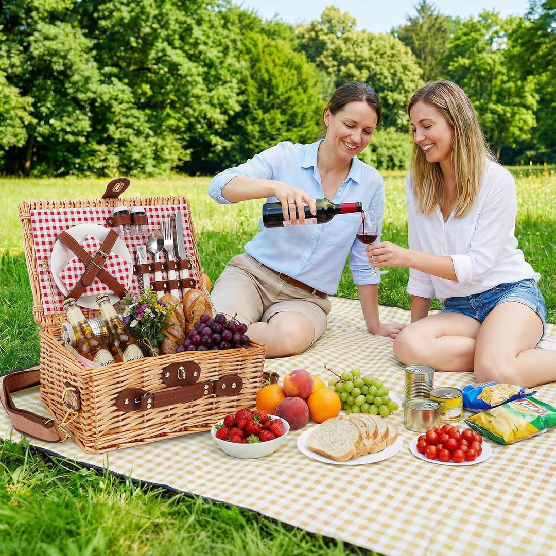 Wicker Picknickkorb für 2 Personen – Picknickkorb-Set mit Isolierfach,komplettem Geschirr & Besteck,