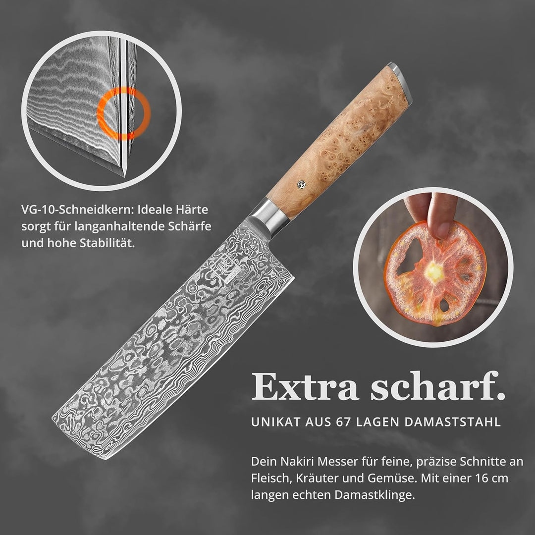 zayiko Kinone Premium Nakirimesser Classic mit 17,5 cm Klinge gefertigt aus 67 Lagen echtem Damastst