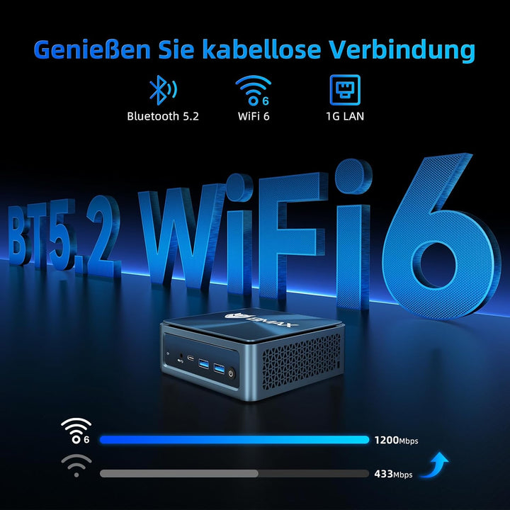 BMAX Mini PC B9Plus Prozessor Intel Core i5-1235U (10 Kerne / 12 Threads, bis zu 4,4 GHz), 24GB LPDD