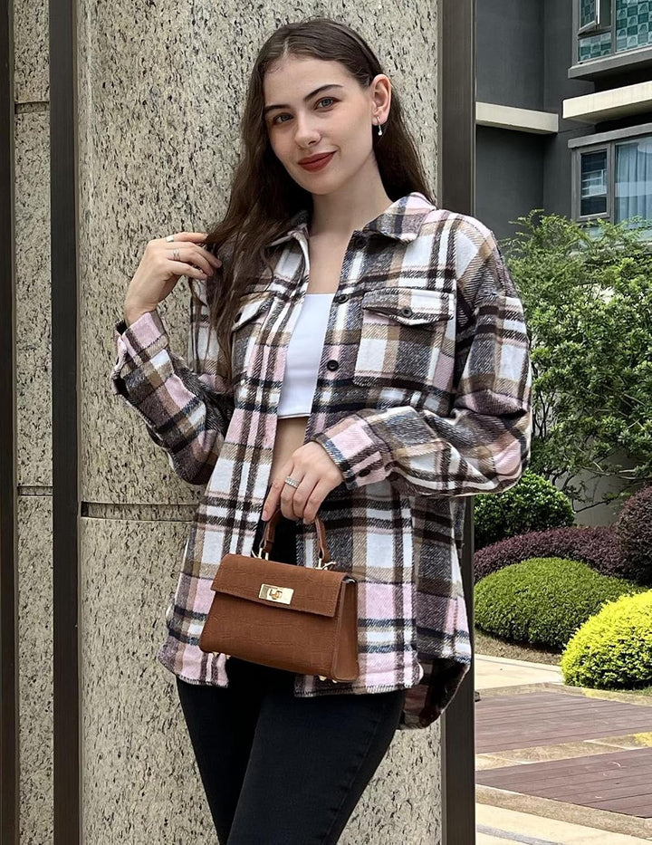 Zeagoo Damen Hemdjacke Karierte Hemdbluse Langarm Loose Shacket Flanell Jacke mit Knöpfen Übergangsj