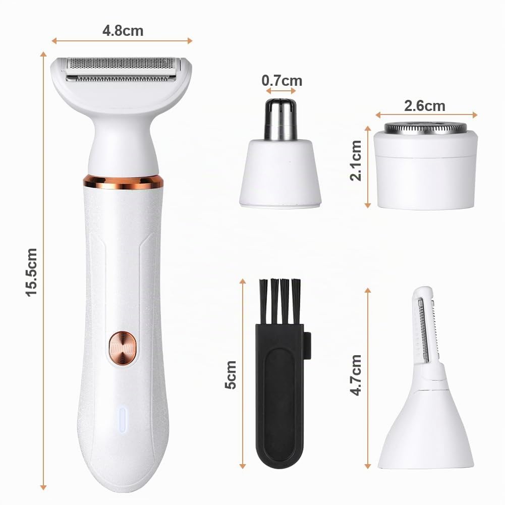 ACWOO Elektrischer Rasierer für Frauen, 4-In-1 Elektrischer Damenrasierer, Schmerzfreier Intimrasier