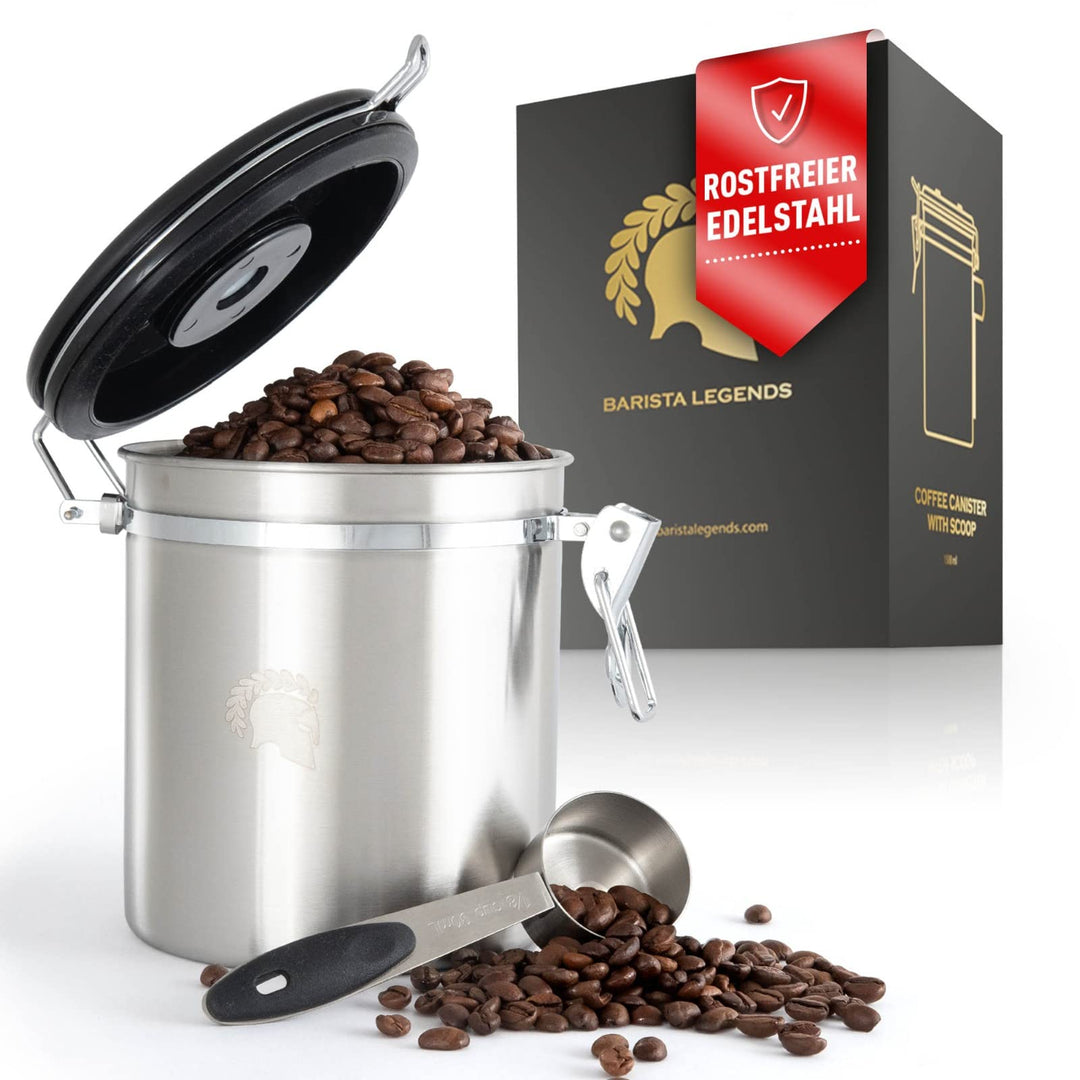BaristaSoul Barista Legends® Kaffeedose luftdicht 500g Silber - Kaffeebohnen Behälter für den Aromas