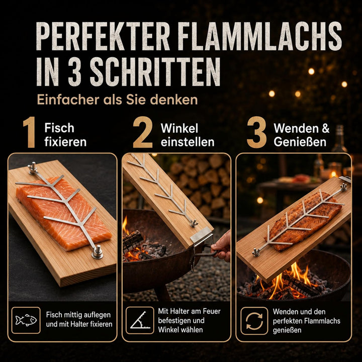 Flammlachsbrett, Räucherbrett, Flammlachs Brett aus dt. Buche. Geeignet für Feuerschalen,Outdoor Gri