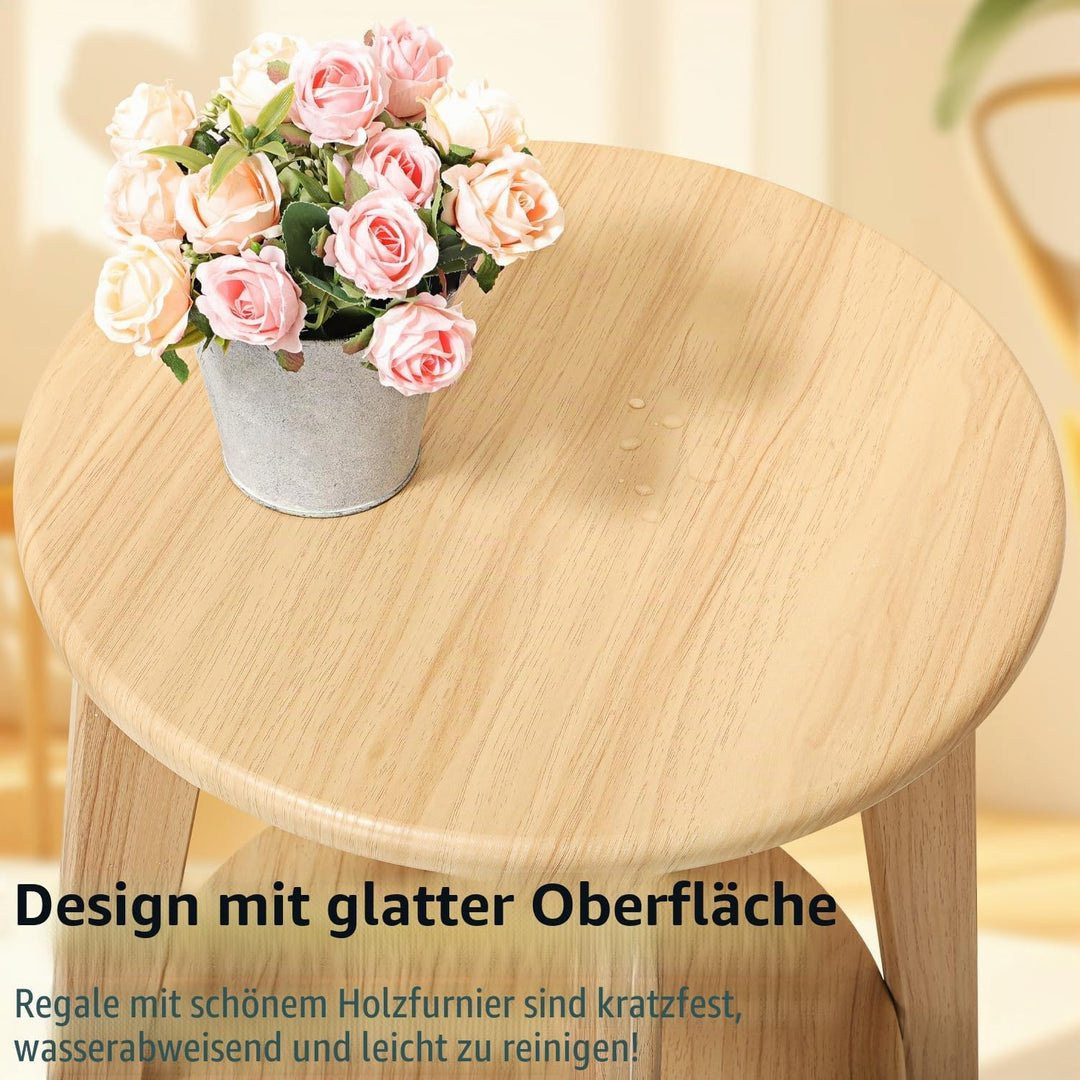 Beistelltisch Kleiner runder Beistelltisch mit 2 Ablagen, Walnussholz, Beistelltische, Akzentsofa, N