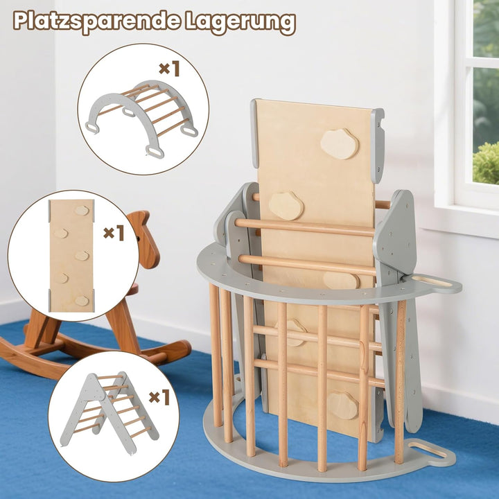 DREAMADE Montessori Kletterdreieck mit Kletterbogen und Rutsche, Holzdreieck für Kleinkinder ab 1 Ja