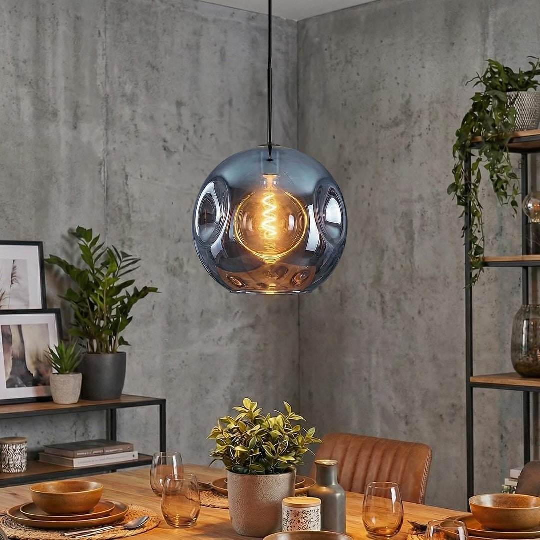 HOFSTEIN Hängeleuchte Ripoll, 1-flammige Hängelampe aus Metall/Glas in Schwarz/Blau, moderne Pendell