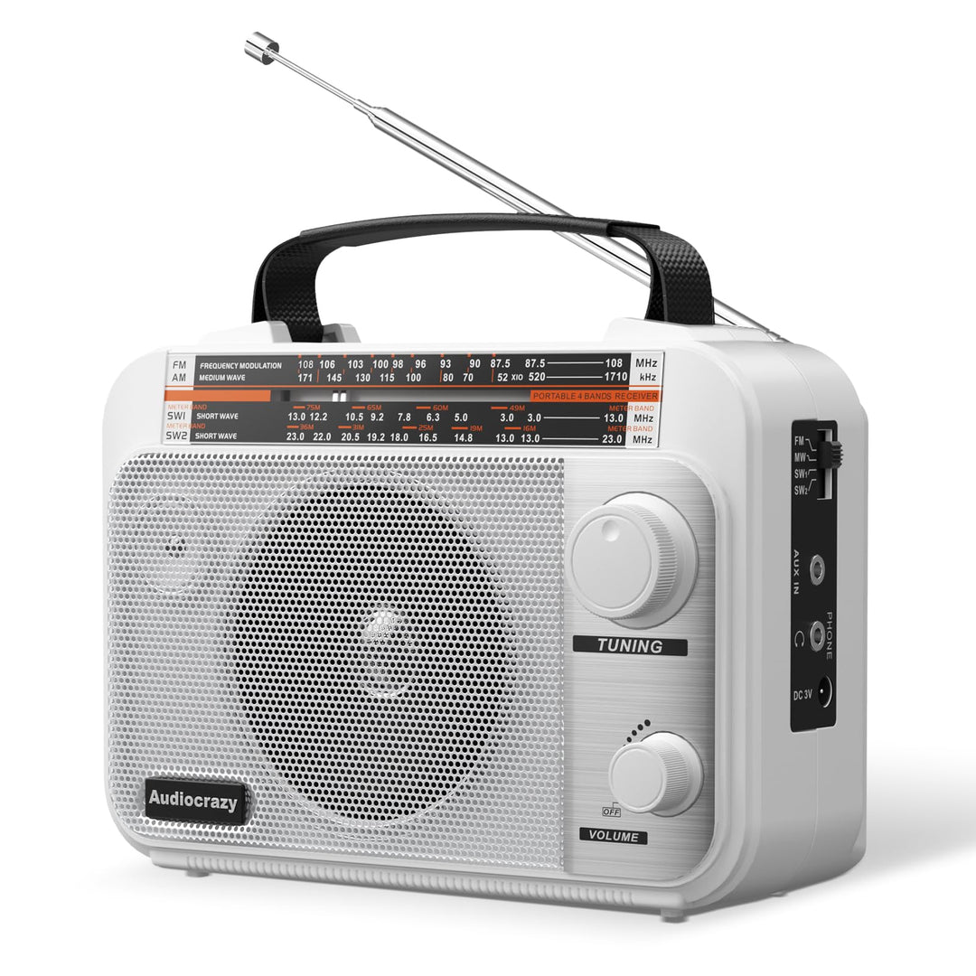 Audiocrazy UKW FM/AM/SW1-2 Radio Tragbares Radio Weltempfänger Radio mit 1800mAh Rechargeable Batter